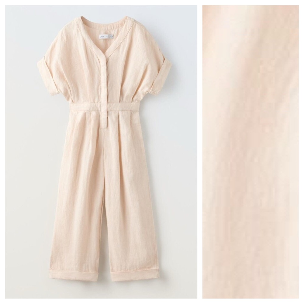 NWT. Zara Kids Cream 100% Linen Full Length Jumpsuit. Size  11-12.